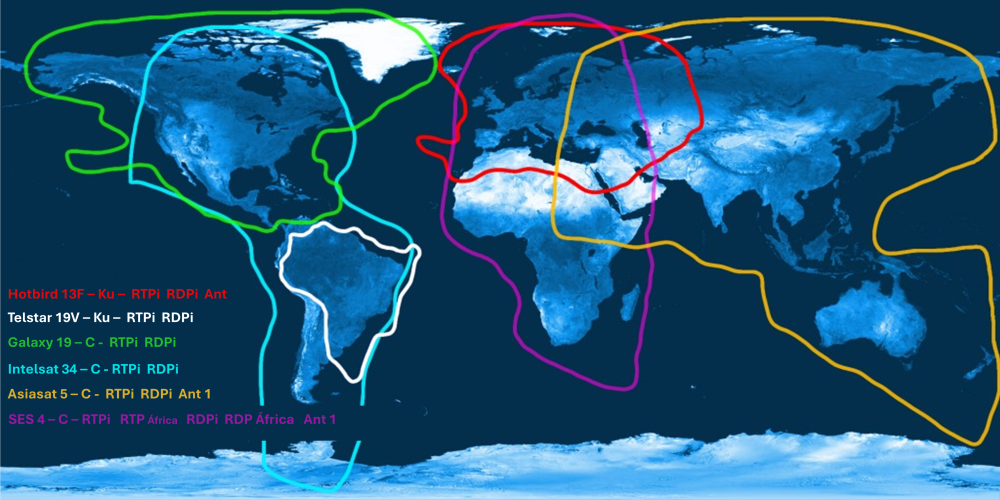 Mapa de cobertura por satélite