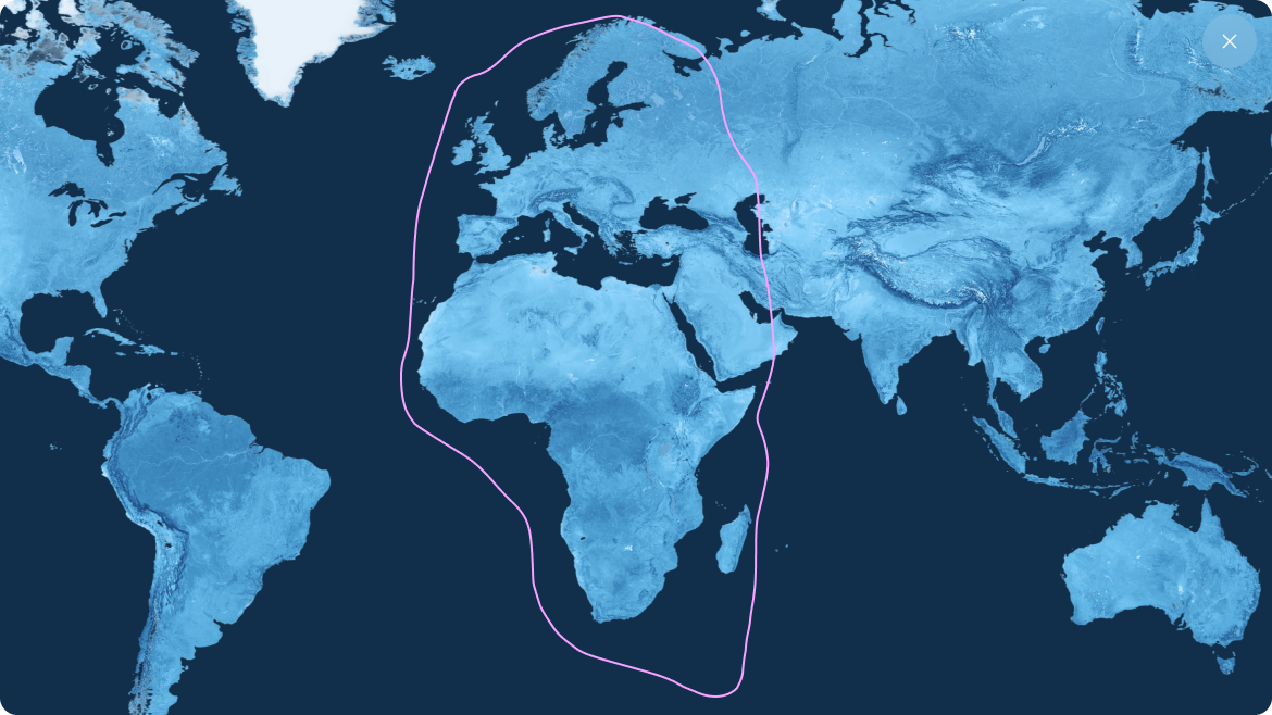 Mapa de cobertura — África, Europa e Médio Oriente